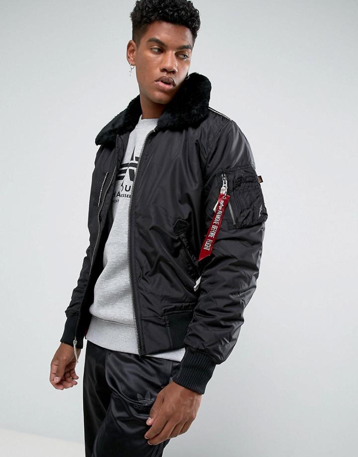 Alpha Industries Bomber Jacket Shearling Collar In Black - Black