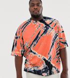 Asos Design Plus Oversized T-shirt With Half Sleeve In Contrast Tie Dye Wash - Multi
