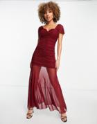 Rare London Maxi Fishtail Dress In Burgundy-red