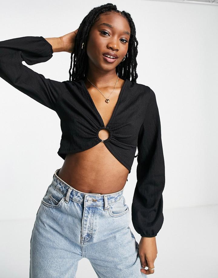 Monki Ring Detail Long Sleeve Top In Black
