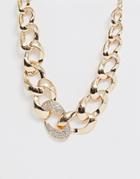 Asos Design Statement Necklace With Crystal Link In Gold Tone - Gold