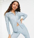 Asos Design Petite 90s Jersey Plisse Suit Top - Part Of A Set-multi