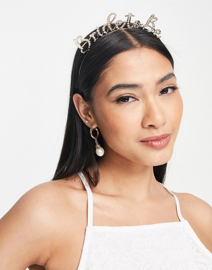Asos Design Bride To Be Headband In Crystal Design-gold