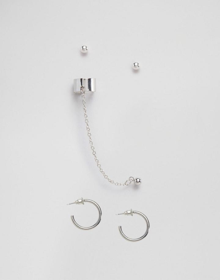Asos Grunge Hoop Earring Pack - Rhodium