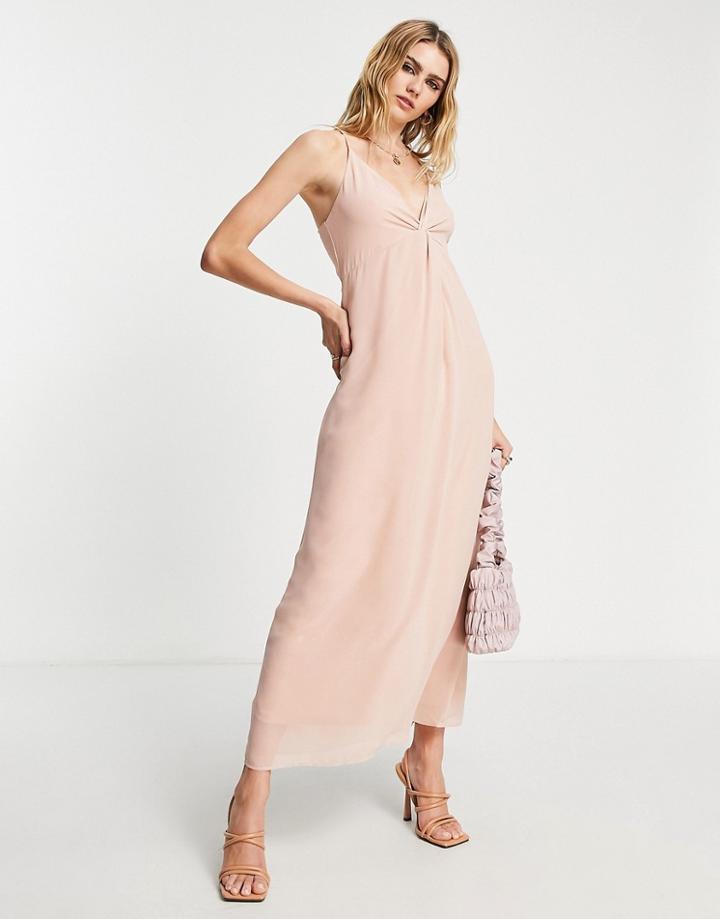 Vila Bridesmaids Midi Dress With Twist Front In Light Pink