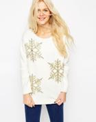 Asos Holidays Sweater With Embellished Snowflake - Cream