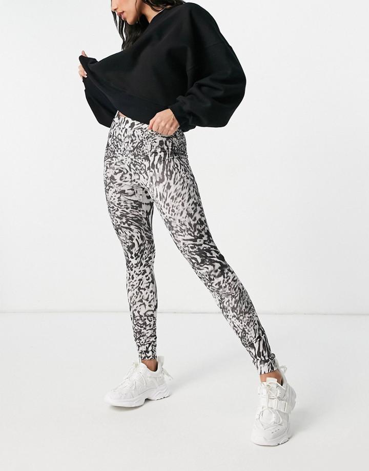 Asos Design Legging In Blurred Animal Print-grey