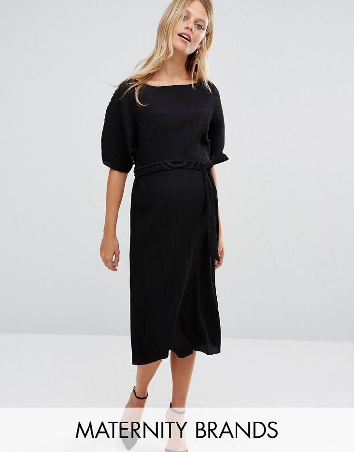 New Look Maternity Tie Waist Pleated Midi Dress - Black