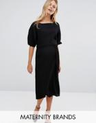 New Look Maternity Tie Waist Pleated Midi Dress - Black