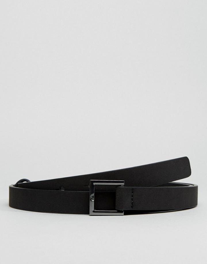 Asos Skinny Belt With Loop Back Fastening In Black Faux Leather - Black