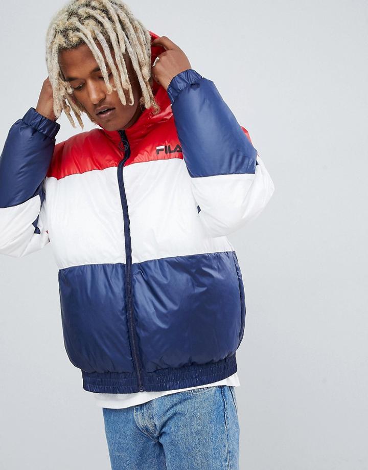 Fila Black Line Tatum Block Panel Puffer Jacket In Red