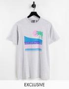 Reclaimed Vintage Inspired T-shirt With Palm Print In Gray Heather-grey