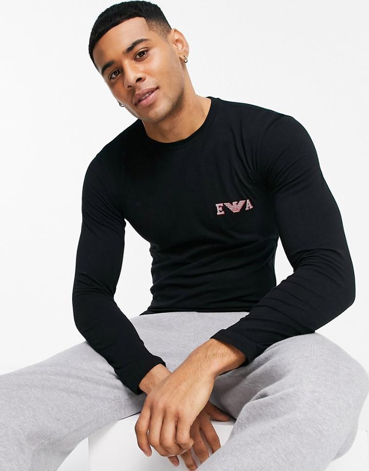 Emporio Armani Bodywear Bold Monogram Long Sleeve Top In Black