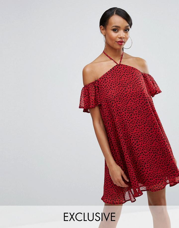 Rare London Swing Dress In Leopard Print - Red