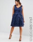 Chi Chi London Plus Cutwork Lace Prom Dress With Cut Out Back - Navy