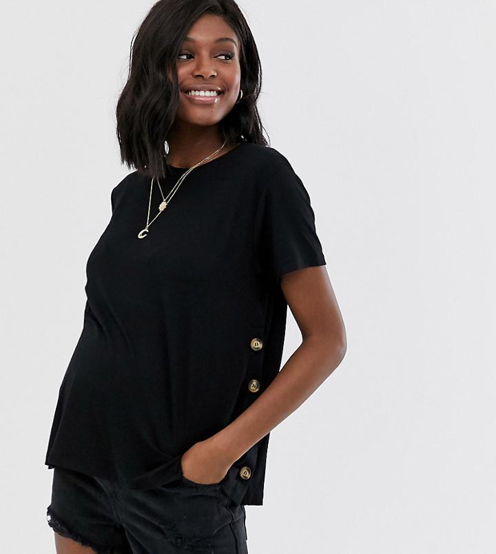 Asos Design Maternity Nursing T-shirt With Button Side In Black