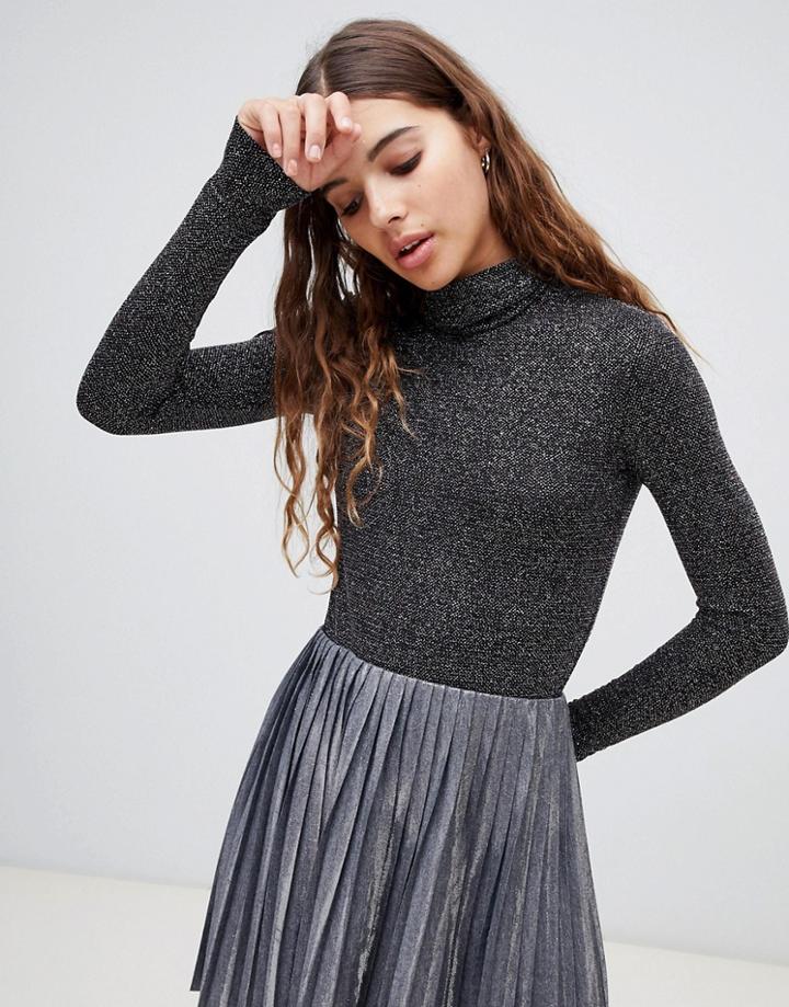 Weekday Multi Black Glitter Roll Neck Top - Black