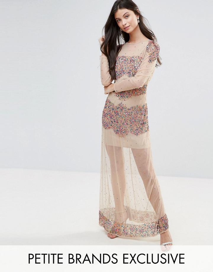 Maya Petite Allover Embellished Mesh Insert Maxi Dress - Multi