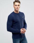 Lyle & Scott Crew Cable Knit Sweater Lambswool In Navy - Navy