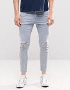 Asos Skinny Cropped Jeans With Extreme Knee Rips In Light Blue - Light Blue