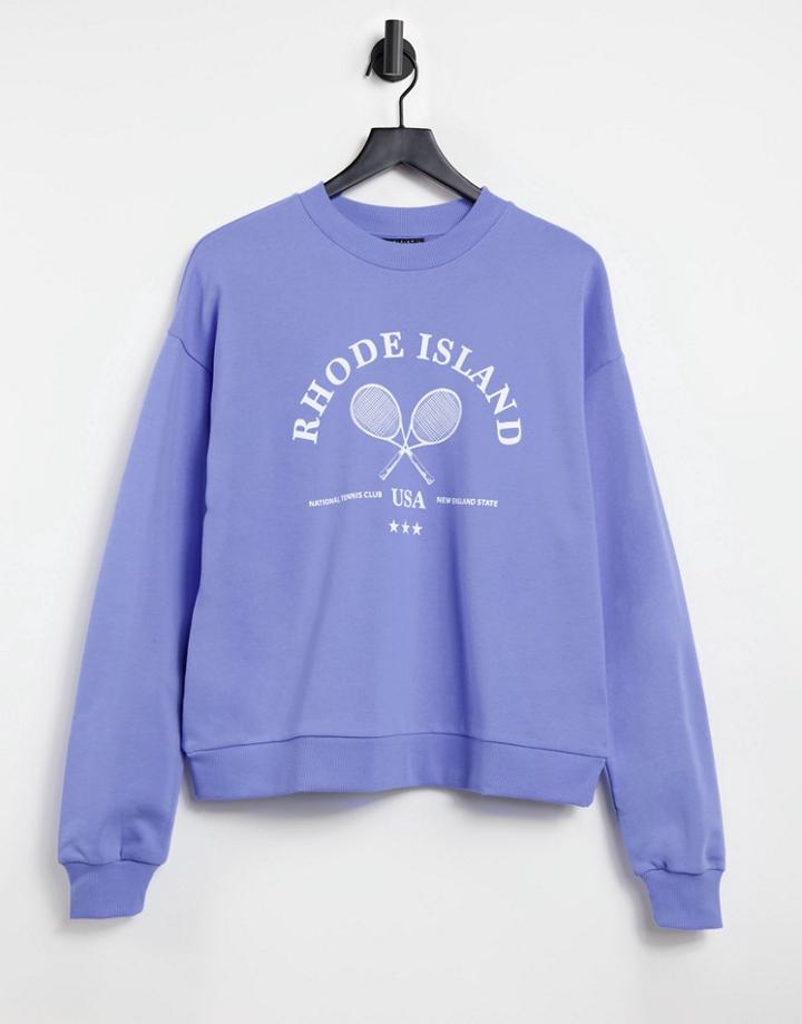 Asos Design Oversized Sweatshirt With Tennis Graphic In Blue-blues