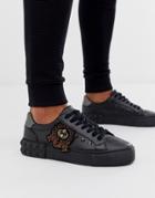 Asos Design Sneakers In Black With Studs And Embroidery