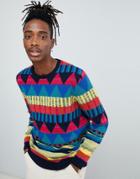 Asos Design Knitted Sweater With Geo Rainbow Pattern - Multi