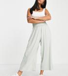 Asos Design Petite Culotte Pant With Shirred Waist In Sage-green