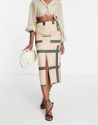 Asos Design Midi Skirt With Split Hem And Pocket Detail In Abstract Print-multi