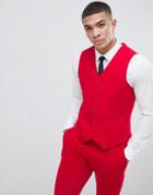 Asos Design Super Skinny Suit Vest In Red - Red