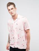 Asos Oversized Viscose Shirt With Flamingo Print And Revere Collar - Pink
