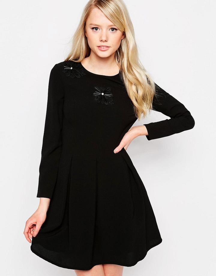 Jovonna Claudia Skater Dress With Embellishment - Black