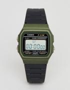 Casio F-91wm-3aef Digital Silicone Watch In Black/green - Black