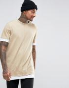 Asos Super Longline T-shirt In Heavy Jersey With Contrast Hem And Cuff