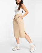 Selected Femme Midi Skirt With Drawstring Waist In Beige-neutral
