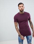 Asos Design Longline Muscle Fit T-shirt With Crew Neck And Stretch - Red