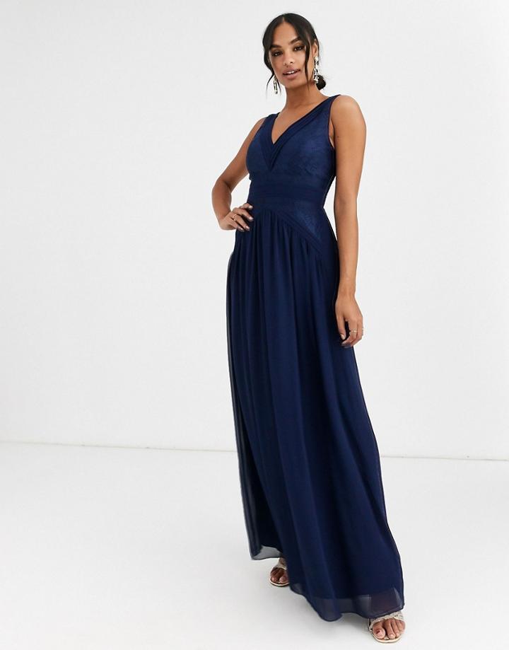 Little Mistress V Neck Maxi Dress-navy