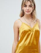 Asos Design Satin Cami With Lace - Yellow