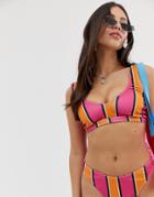 Asos Design Fuller Bust Rib Crop Bikini Top Multi Stripe Dd-g