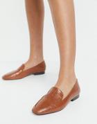 Asos Design Mindy Flat Loafers In Tan Croc-brown
