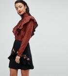Fashion Union Tall Check Shirt With Ruffle Layer - Red