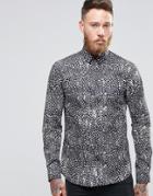 Noose & Monkey Skinny Shirt In Monochrome Leopard Print - Black