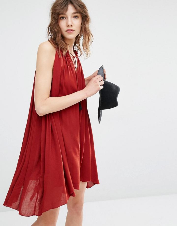 Mango Dip Hem Swing Dress - Terracotta