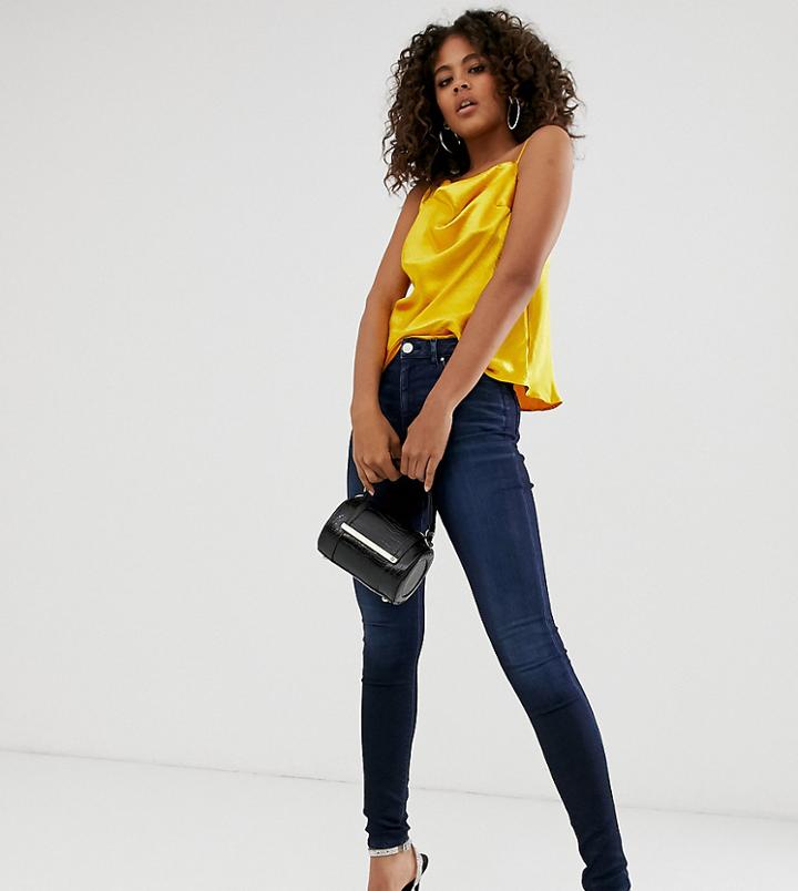 Asos Design Tall Ridley High Waisted Skinny Jeans In Blackened Blue Wash