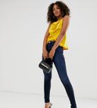 Asos Design Tall Ridley High Waisted Skinny Jeans In Blackened Blue Wash