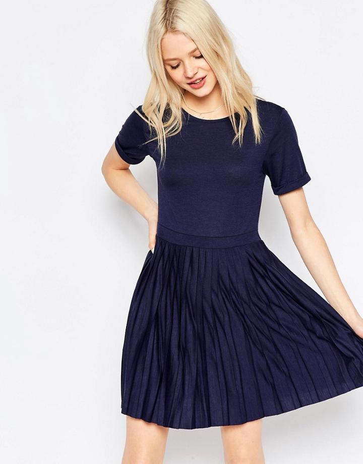 Asos Pleated Mini Dress - Navy