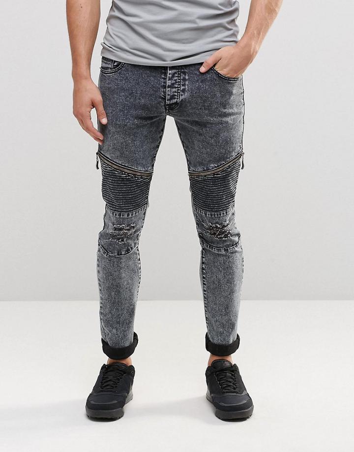 Loyalty & Faith Spray On Biker Jean Black Acid Wash - Black