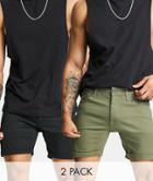 Jack & Jones Intelligence 2 Pack 5 Pocket Shorts In Khaki & Black-multi