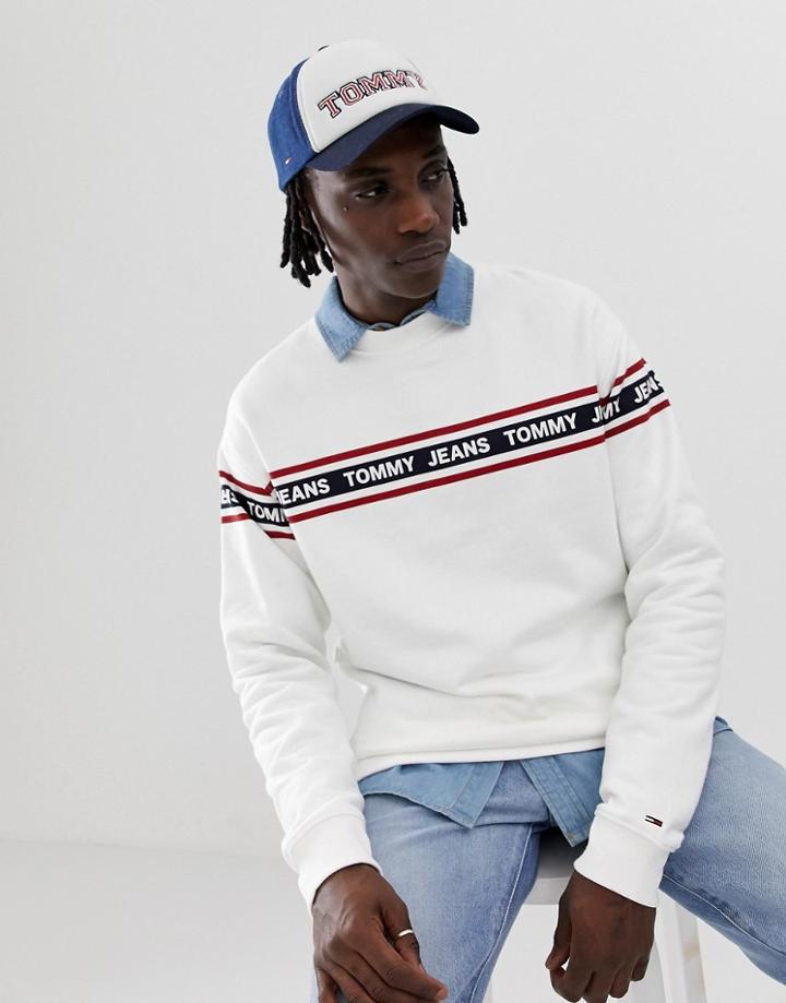 Tommy Jeans Relaxed Fit Sweatshirt With Chest And Sleeve Taping In White - White