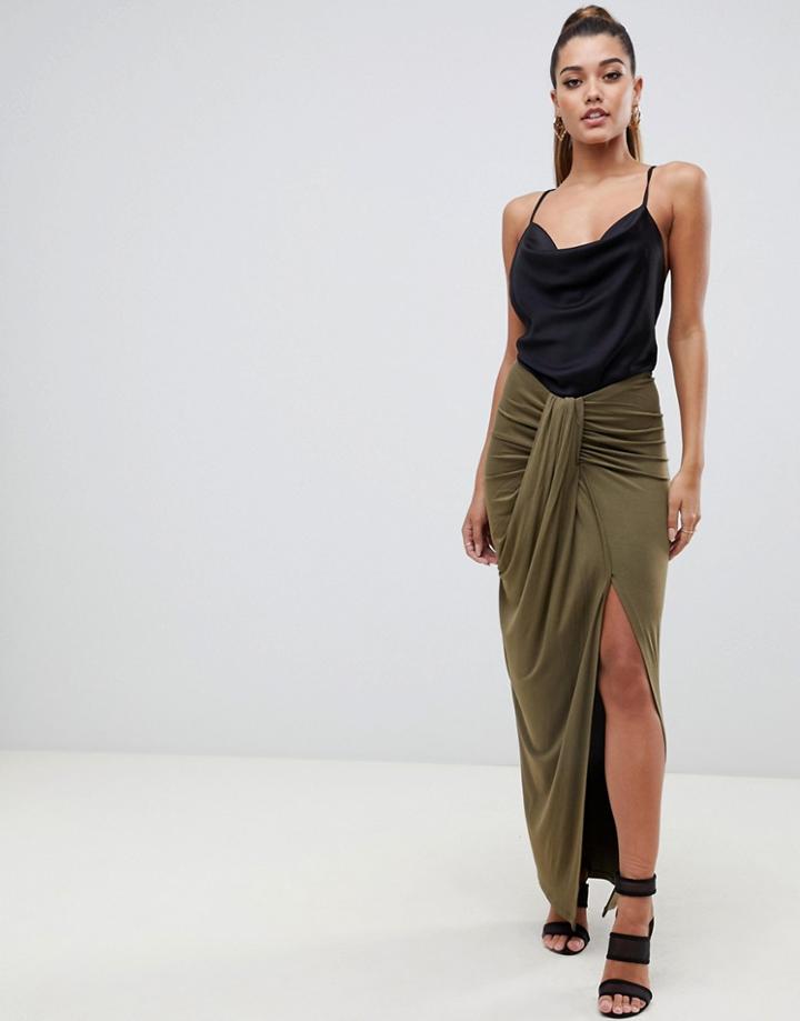 Asos Design Drape Front Maxi Skirt - Green